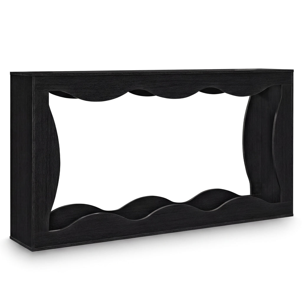 63 Inch Console Table with Wavy Edge Storage Shelf - Black