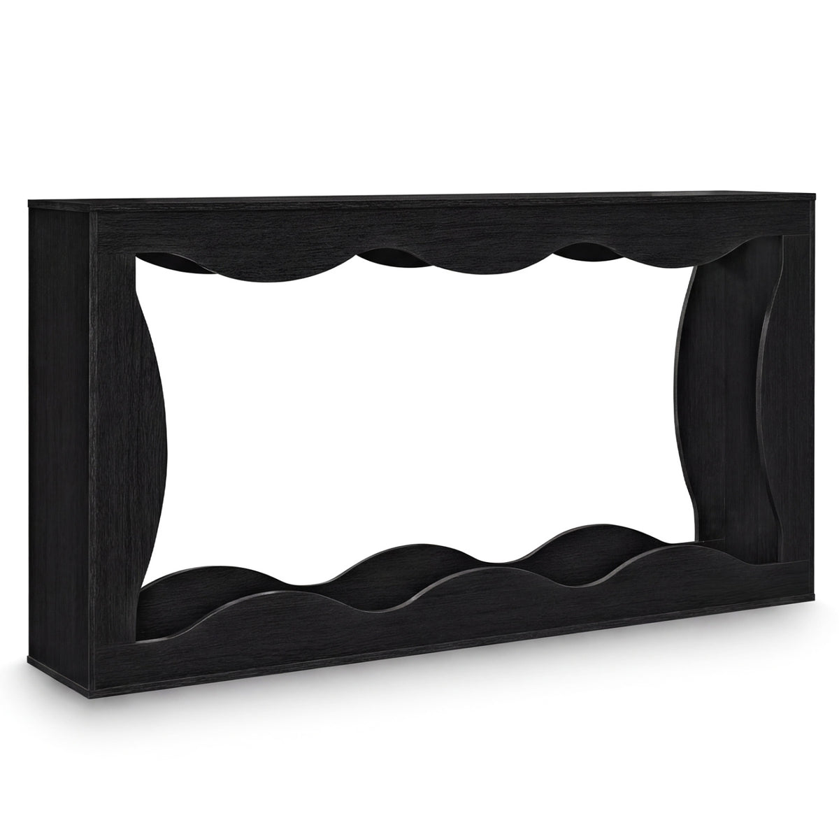 63 Inch Console Table with Wavy Edge Storage Shelf - Black