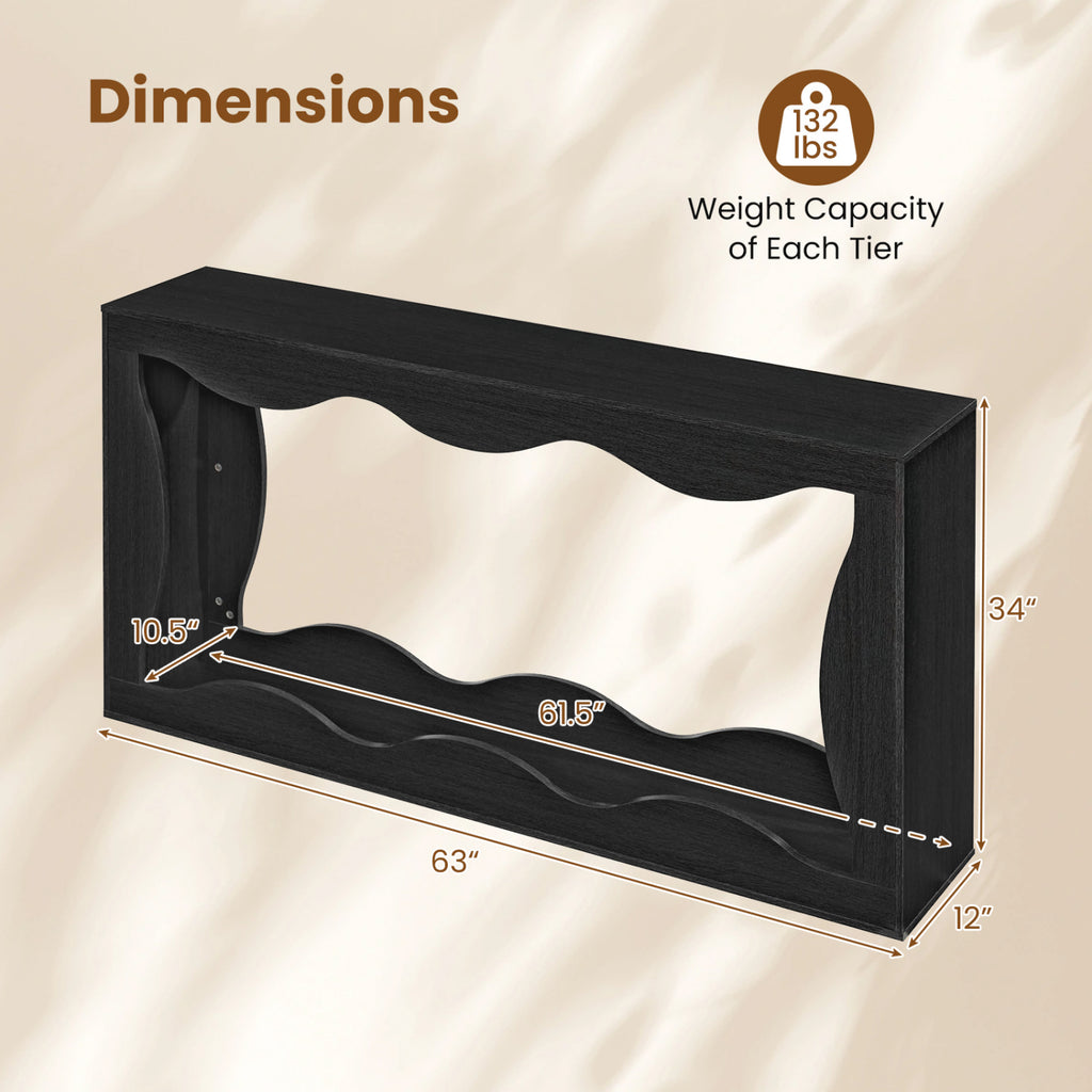 63 Inch Console Table with Wavy Edge Storage Shelf - Black