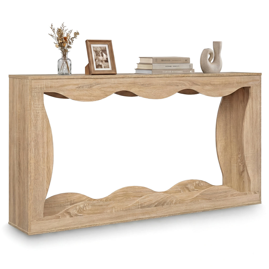 2-Tier Wood Console Table with Storage Shelf, Brown