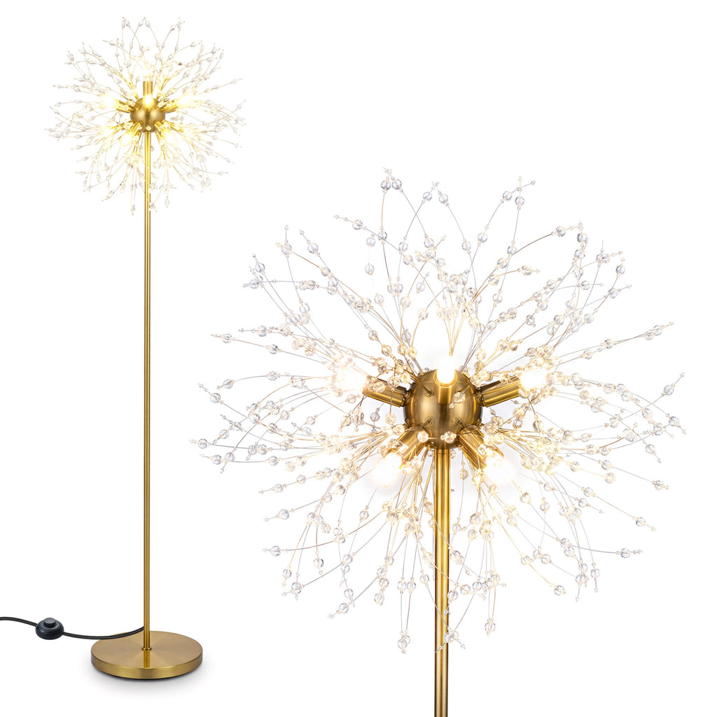 63-Inch Crystal Floor Lamp with Acrylic Crystals - Silver Finish, Modern Living Room Lighting