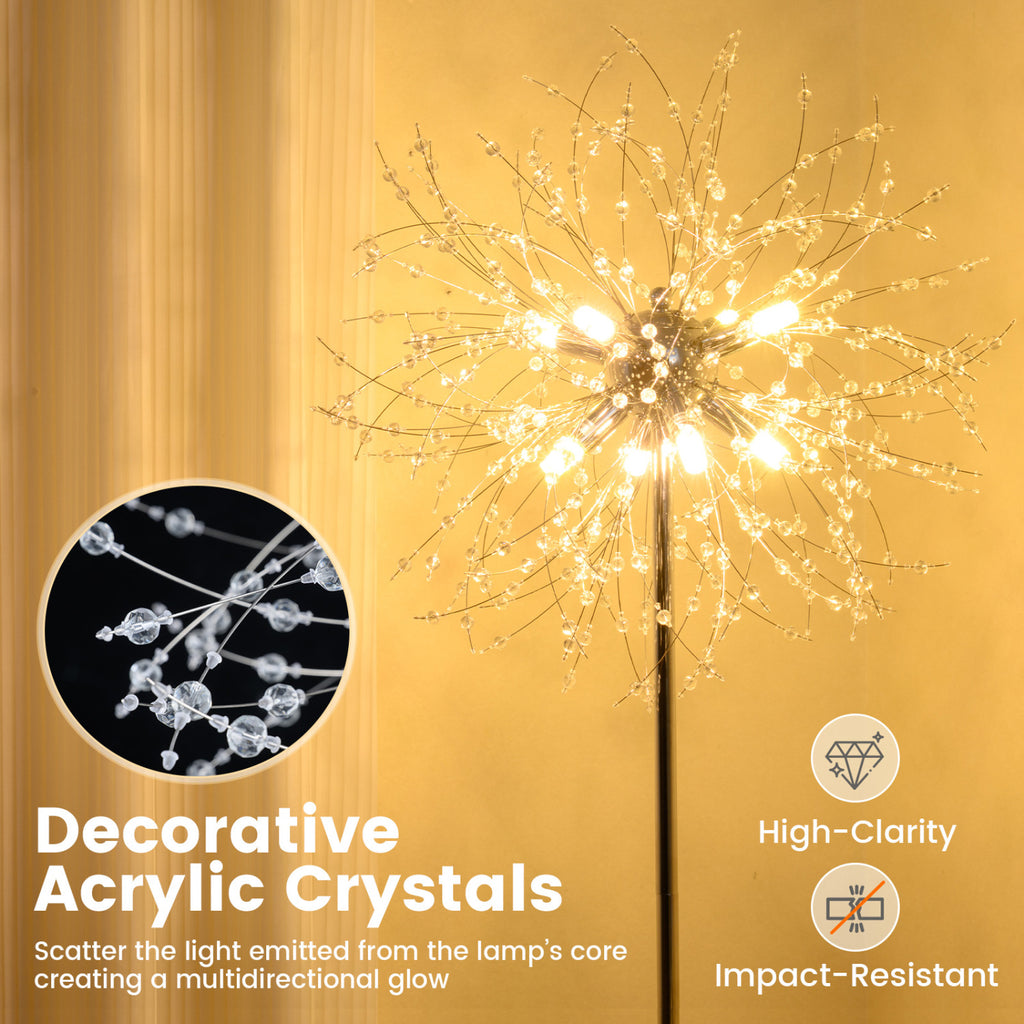 63-Inch Crystal Floor Lamp with Acrylic Crystals - Silver Finish, Modern Living Room Lighting