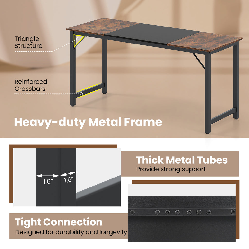 63 Inch Computer Desk with Steel Frame - Spacious Desk
