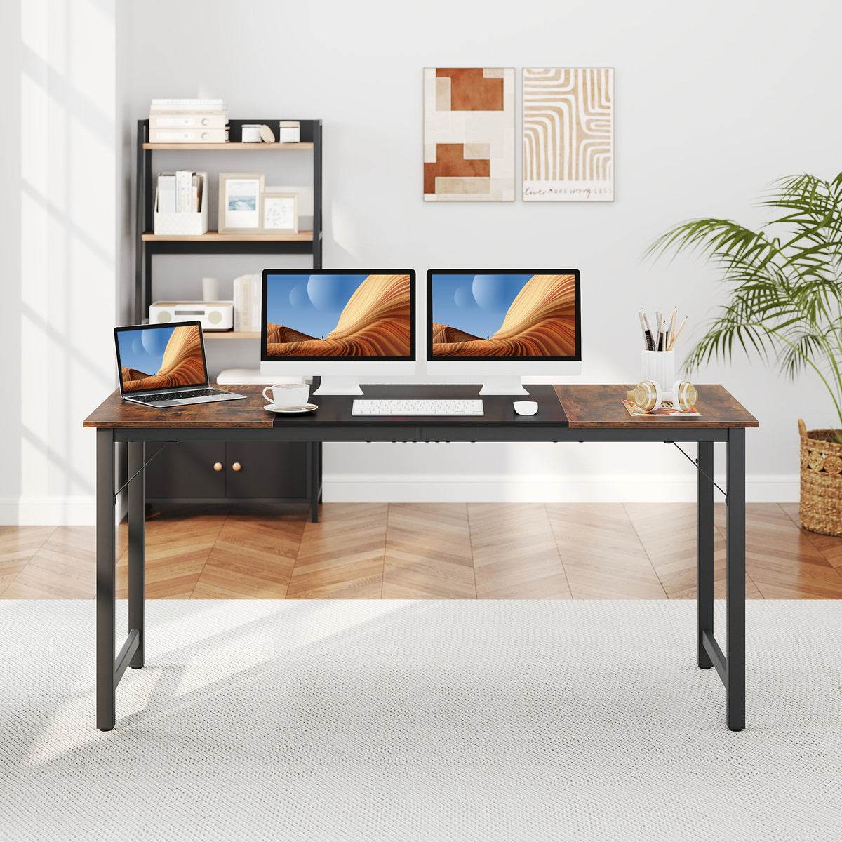 63 Inch Computer Desk with Steel Frame - Spacious Desk