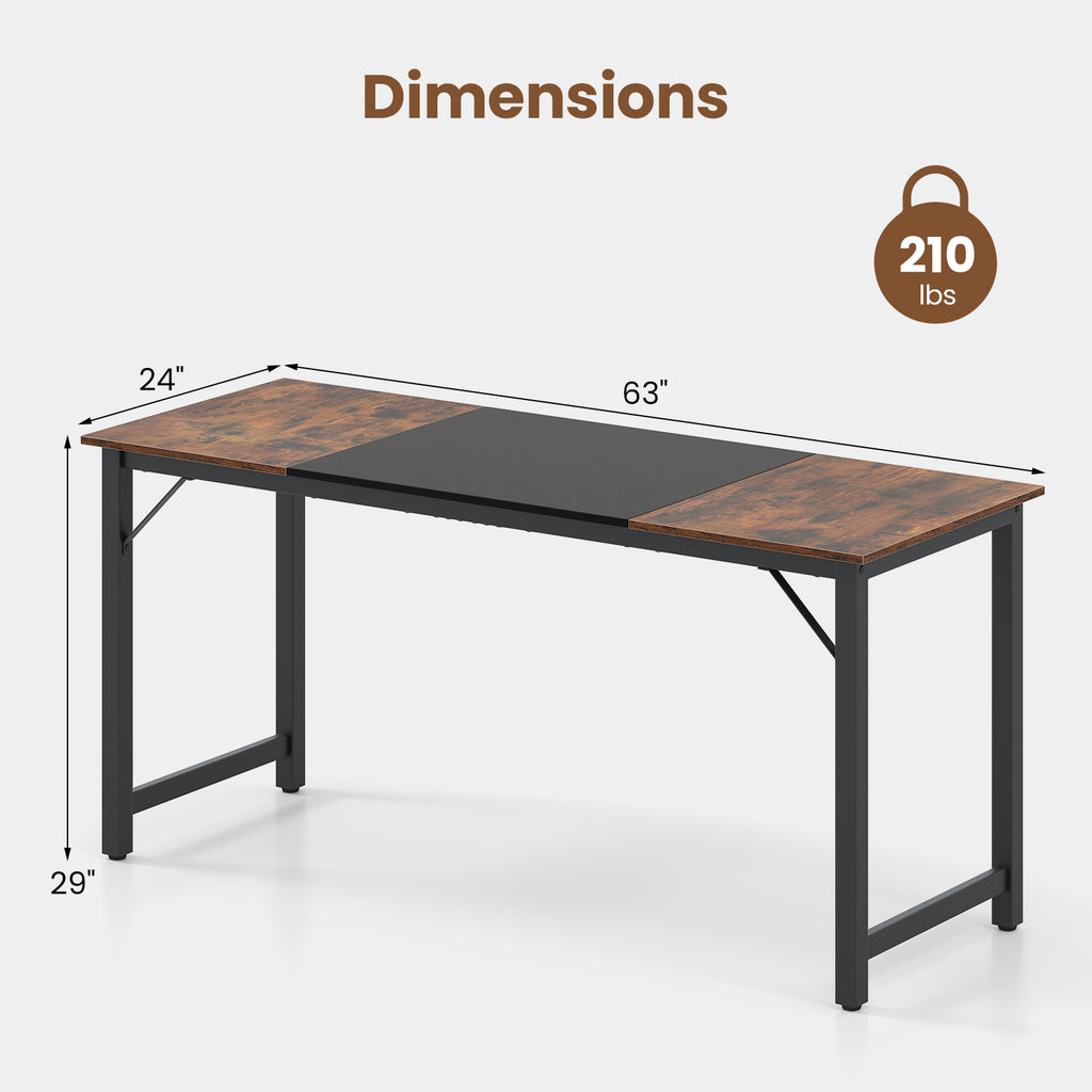 63 Inch Computer Desk with Steel Frame - Spacious Desk