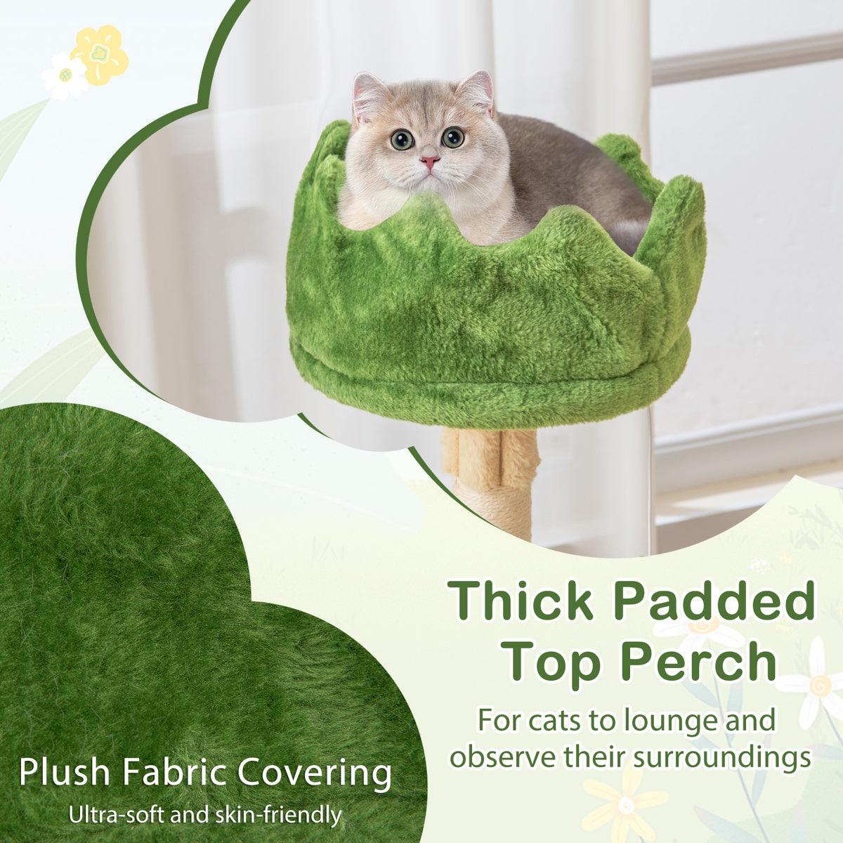 Green Multi-Level Cat Tree with 2 Condos & Perches - 63 Inch Kitten Tower