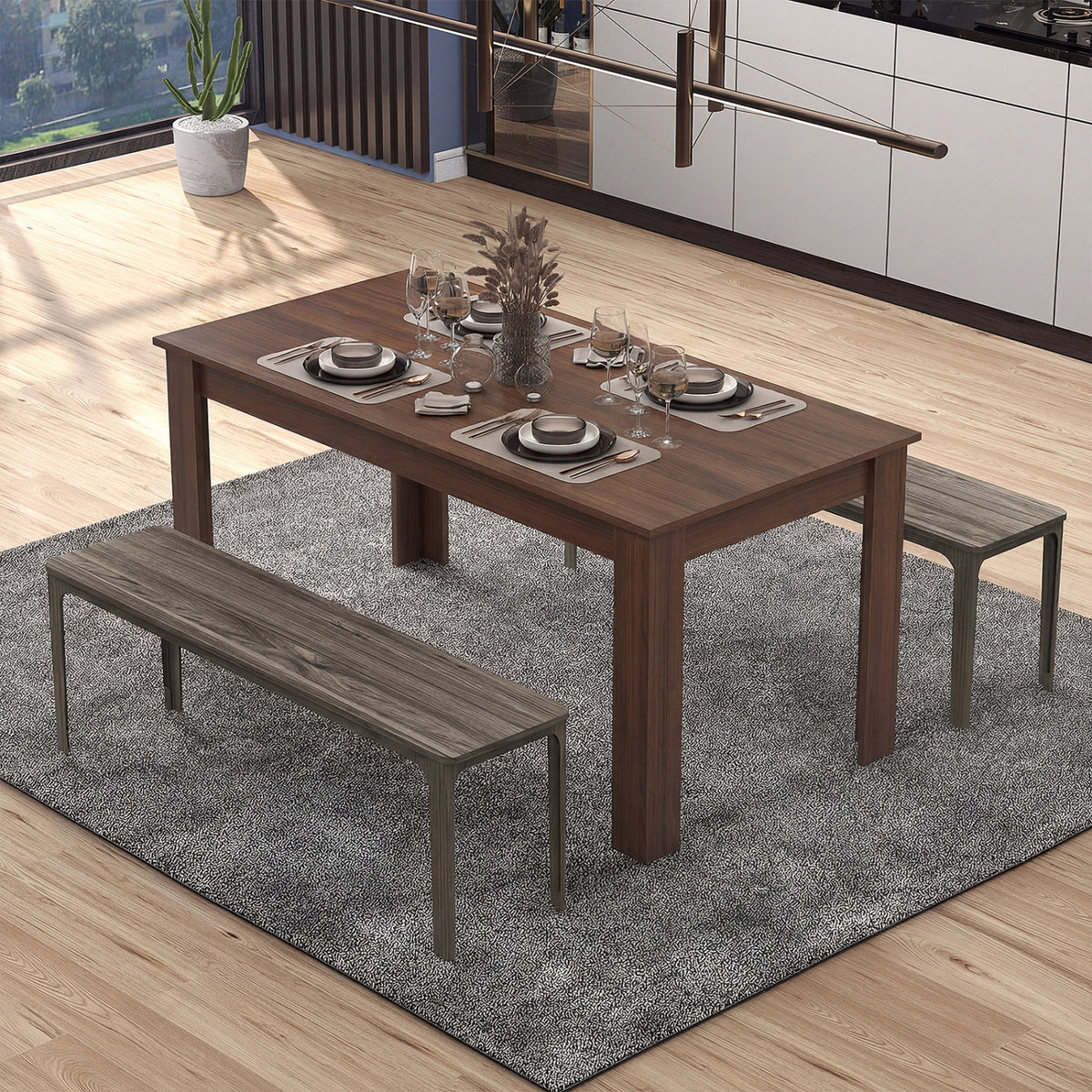 63 Inch Rectangular Dining Table, Walnut