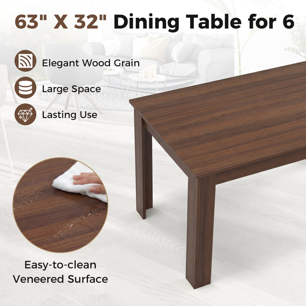 63 Inch Rectangular Dining Table, Walnut