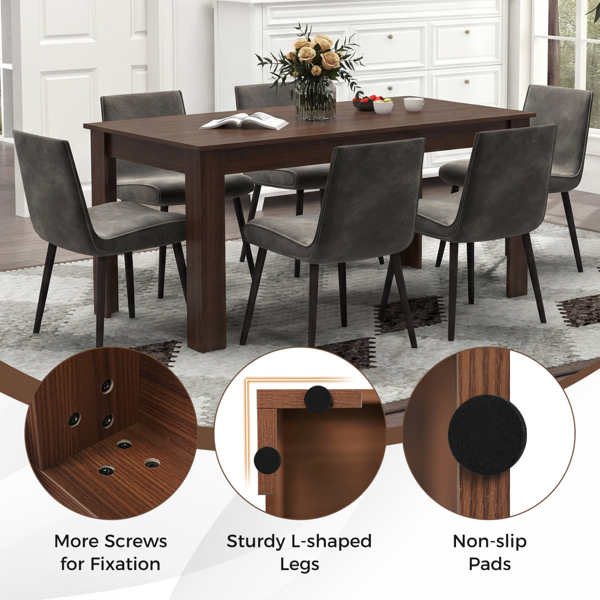63 Inch Rectangular Dining Table, Walnut