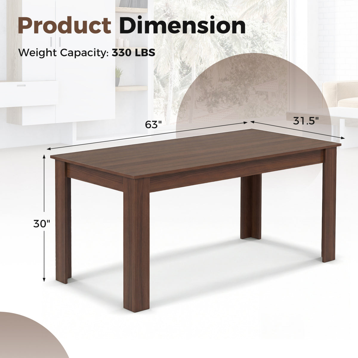 63 Inch Rectangular Dining Table, Walnut