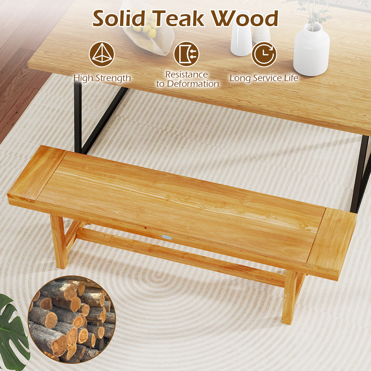 63 Inch Solid Wood Dining Bench - Seats 3