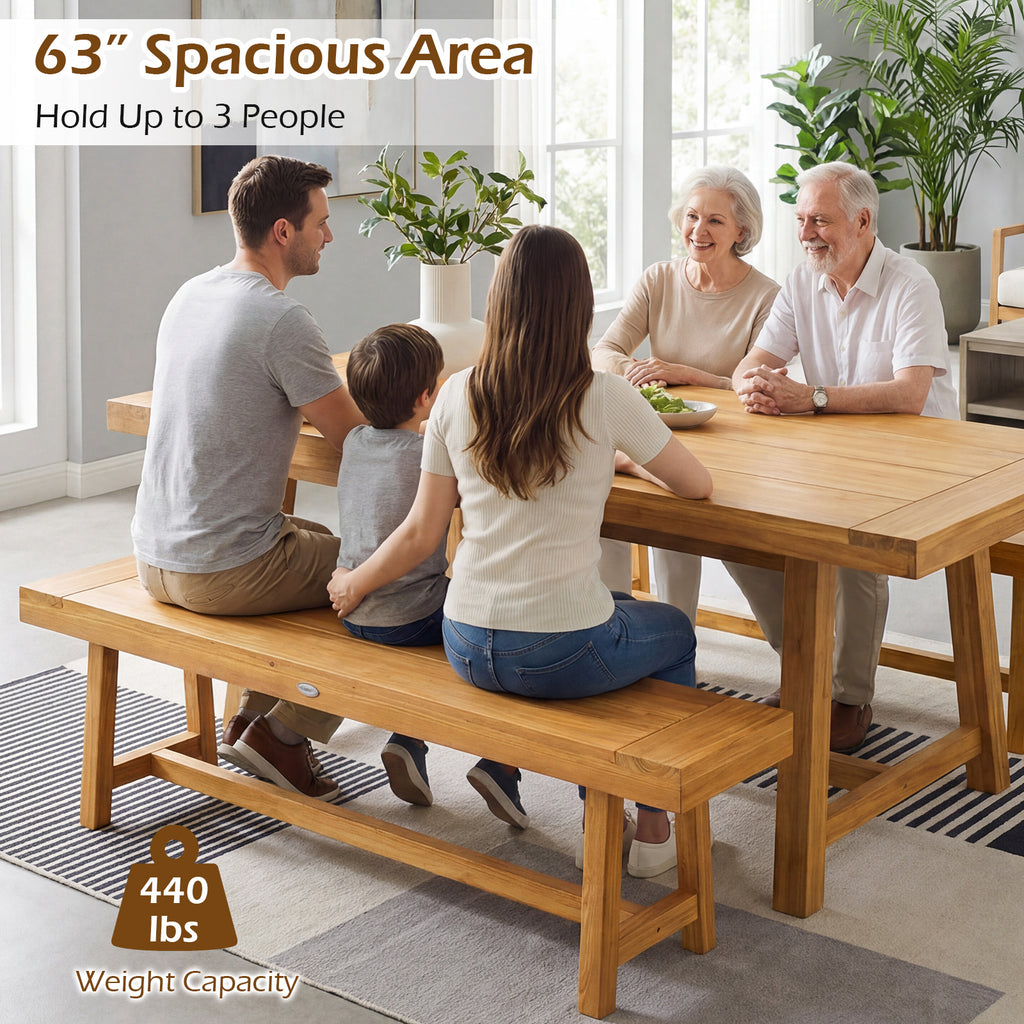 63 Inch Solid Wood Dining Bench - Seats 3