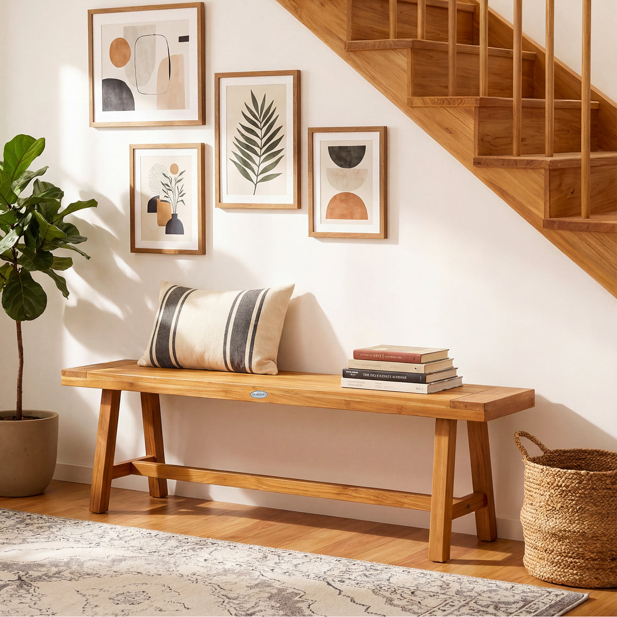 63 Inch Solid Wood Dining Bench - Seats 3