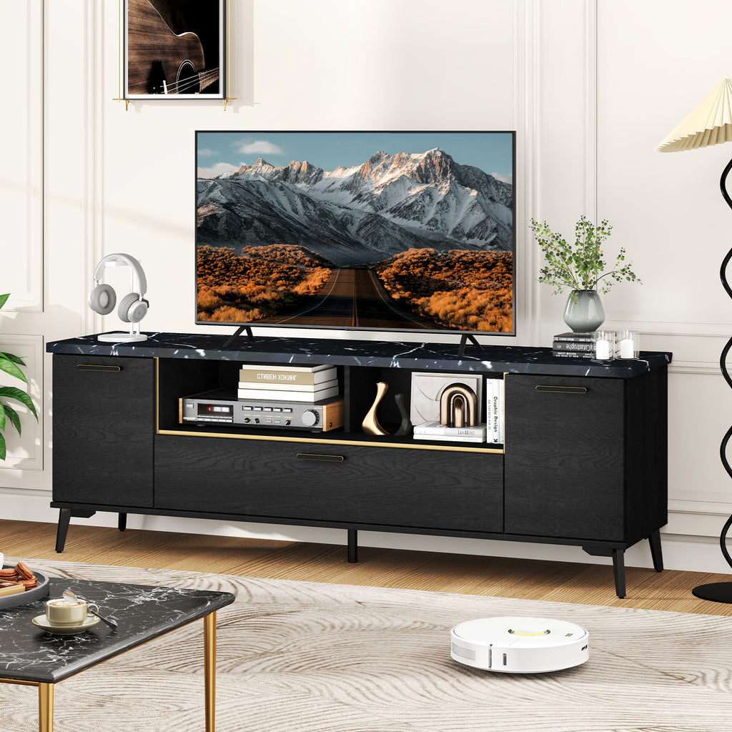 63" TV Stand with Flip Door Cabinet - Black