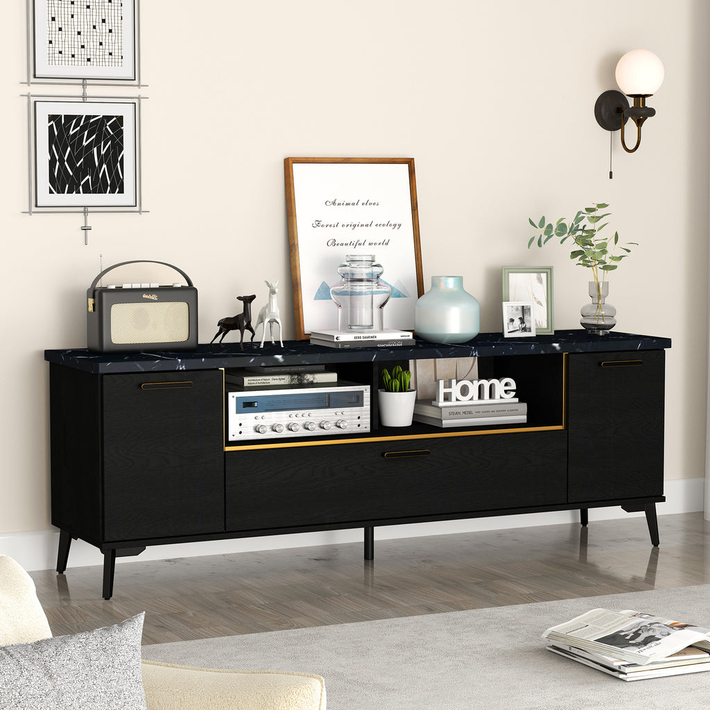 63" TV Stand with Flip Door Cabinet - Black