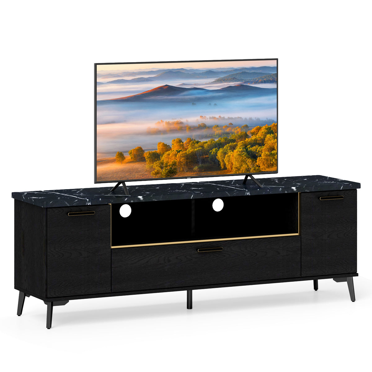 63" TV Stand with Flip Door Cabinet - Black