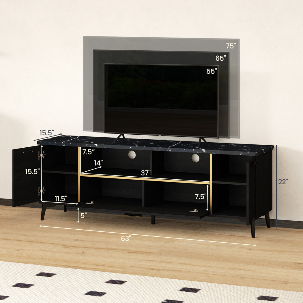 63" TV Stand with Flip Door Cabinet - Black