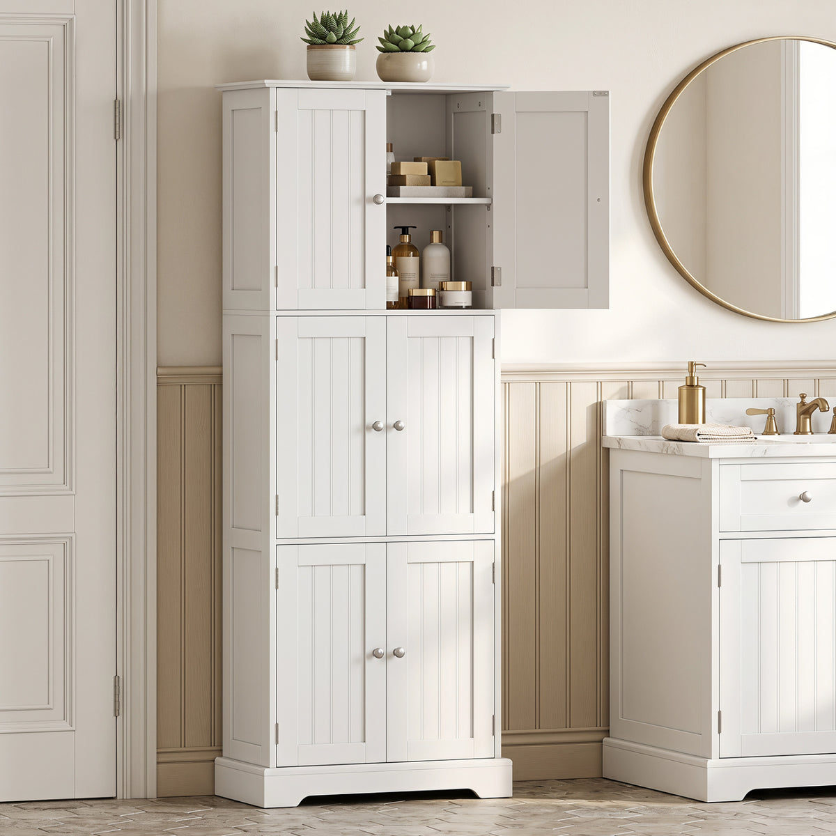 63 Inch Tall Bathroom Storage Cabinet with 6 Doors and Adjustable