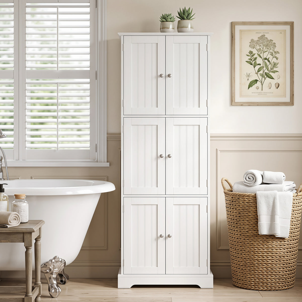 63 Inch Tall Bathroom Storage Cabinet with 6 Doors and Adjustable