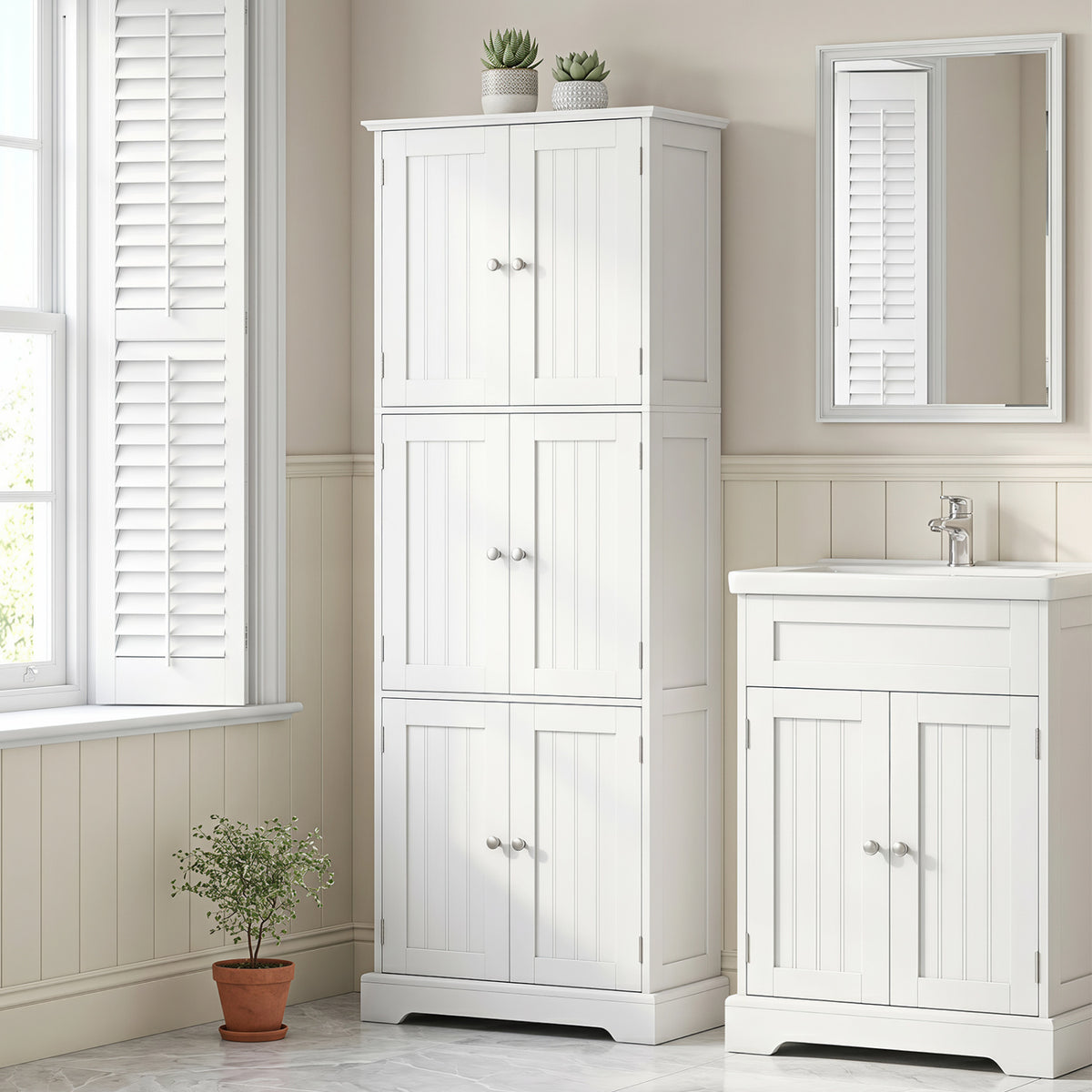 63 Inch Tall Bathroom Storage Cabinet with 6 Doors and Adjustable
