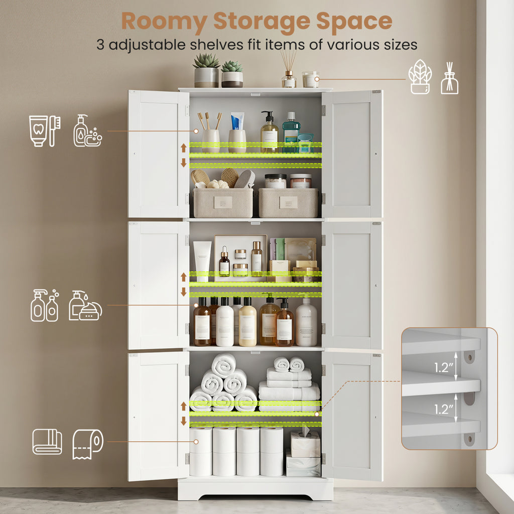 63 Inch Tall Bathroom Storage Cabinet with 6 Doors and Adjustable