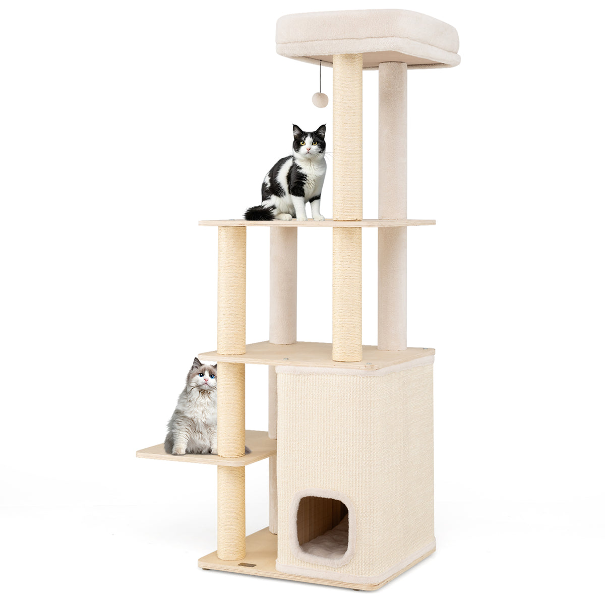 Natural Wooden Cat Tree with 2-Story Condo & Plush Perch - 63 Inch Tall - Variation of THIS listing