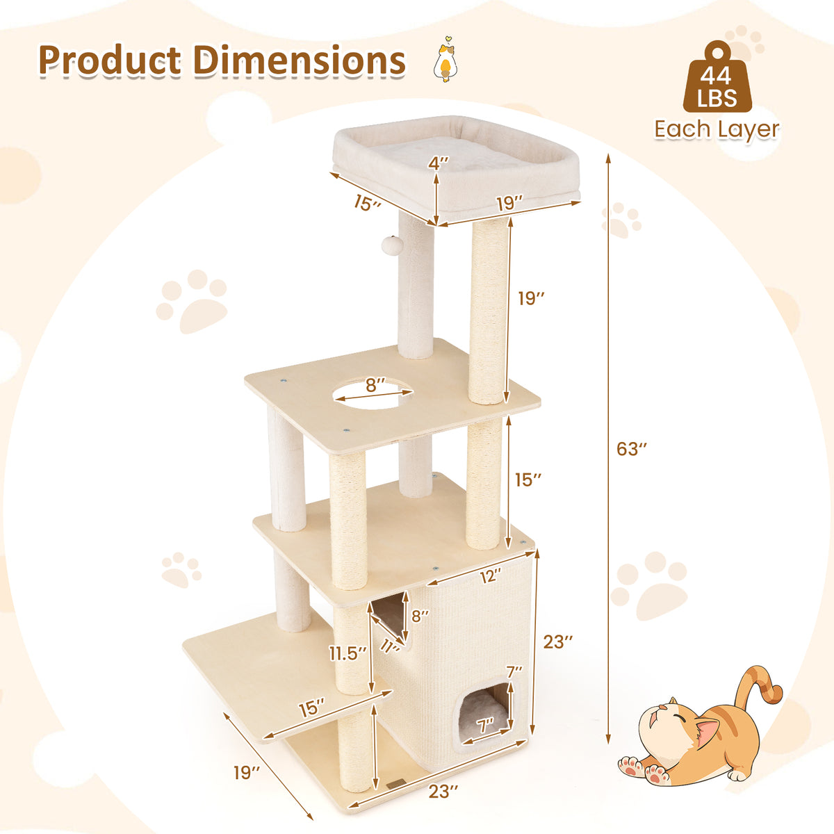 Natural Wooden Cat Tree with 2-Story Condo & Plush Perch - 63 Inch Tall - Variation of THIS listing