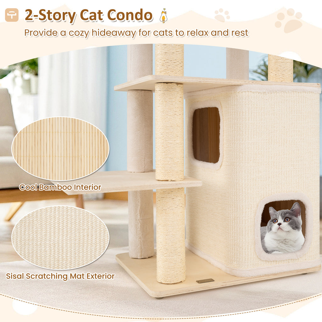 Natural Wooden Cat Tree with 2-Story Condo & Plush Perch - 63 Inch Tall - Variation of THIS listing