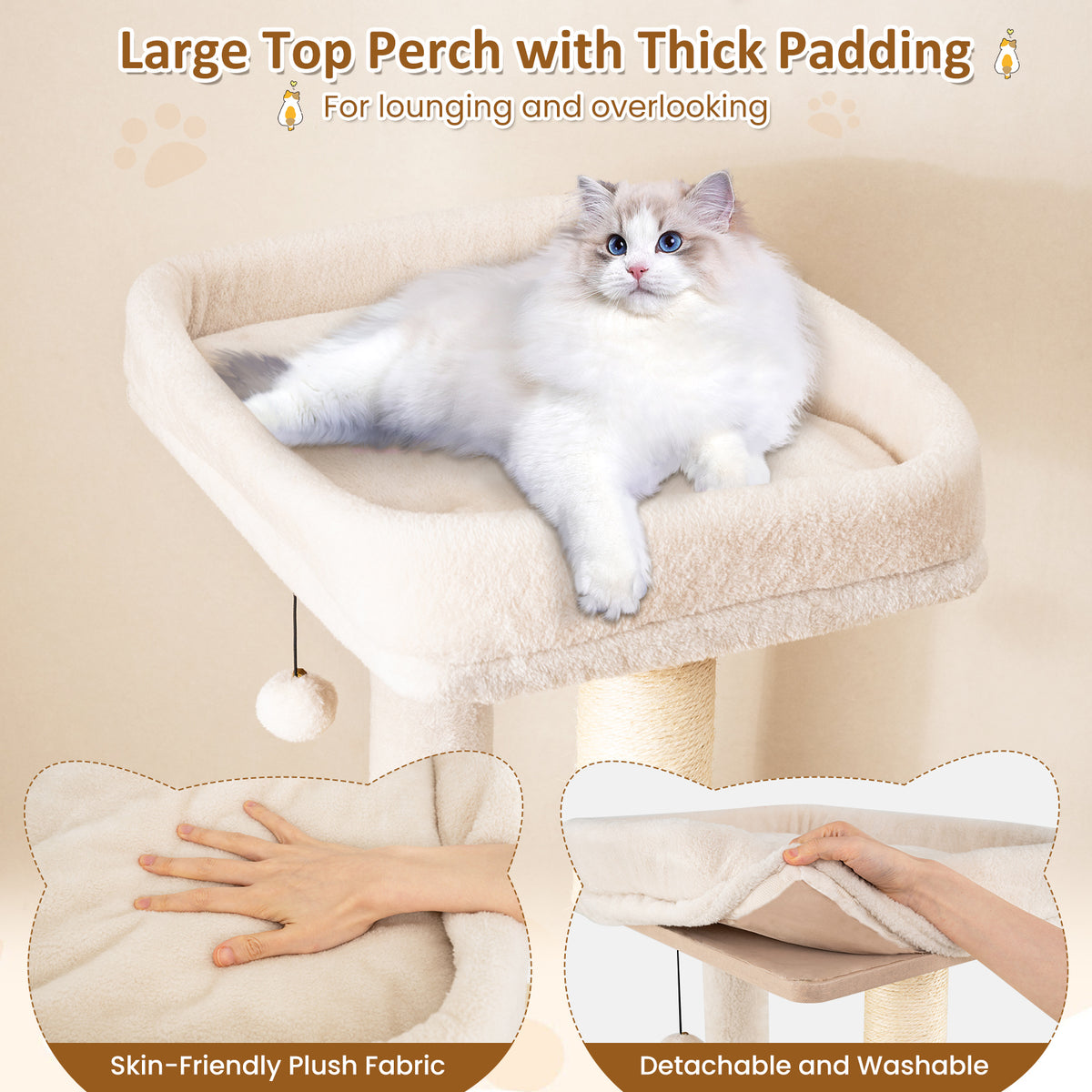 Natural Wooden Cat Tree with 2-Story Condo & Plush Perch - 63 Inch Tall - Variation of THIS listing
