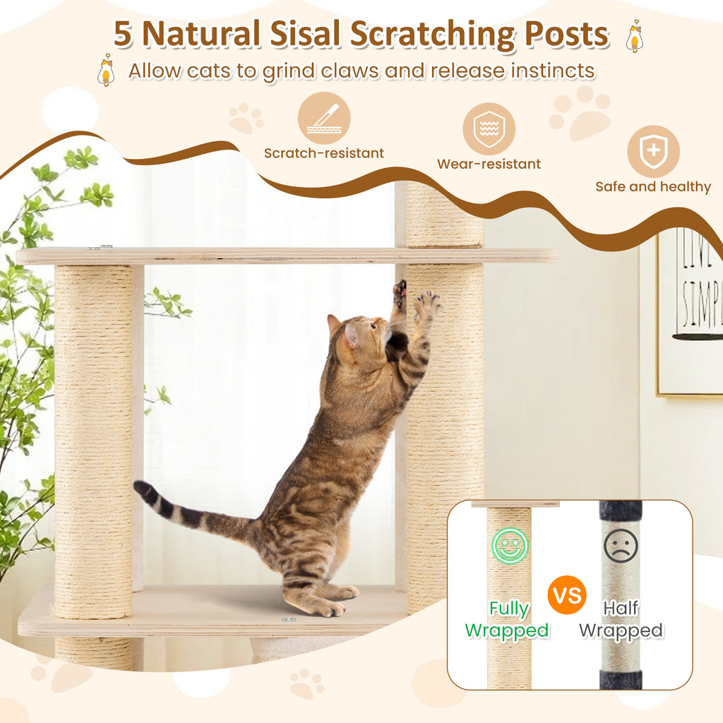 Natural Wooden Cat Tree with 2-Story Condo & Plush Perch - 63 Inch Tall - Variation of THIS listing
