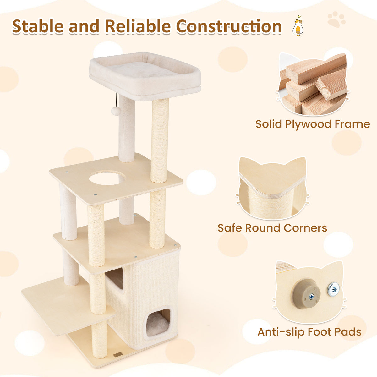 Natural Wooden Cat Tree with 2-Story Condo & Plush Perch - 63 Inch Tall - Variation of THIS listing