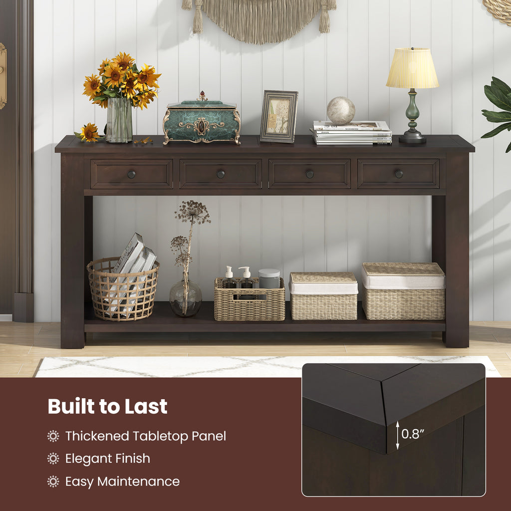 63 Inches Farmhouse Entryway Table with 4 Storage Drawers and Open