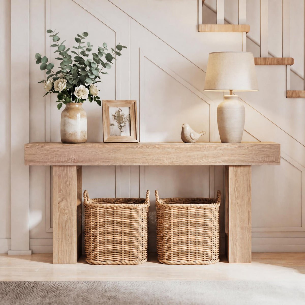 63-Inch Console Table with Storage, Natural