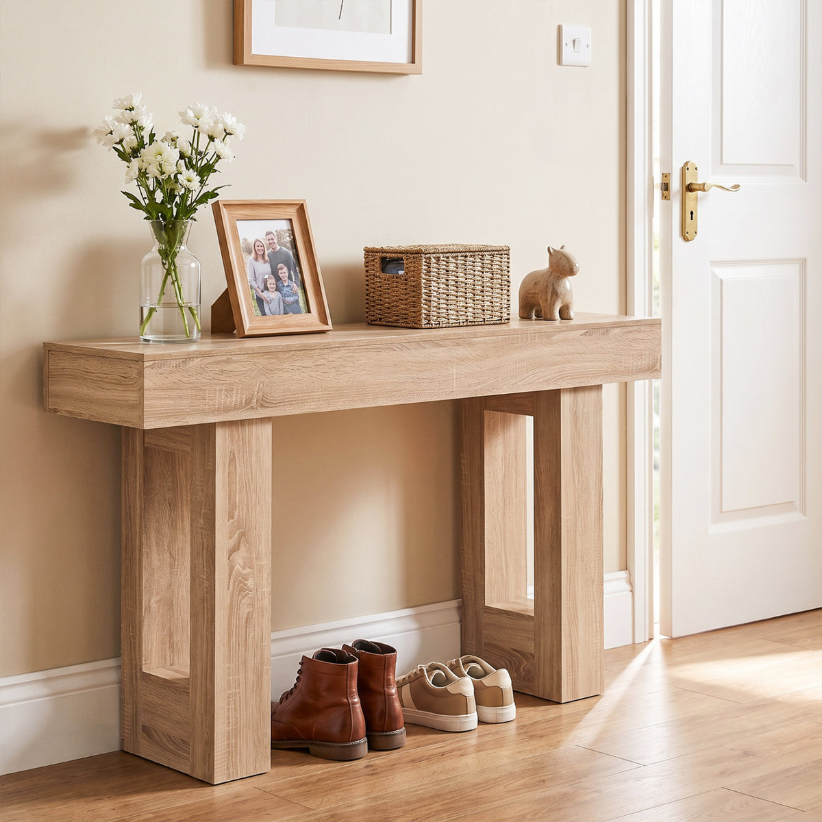 63-Inch Console Table with Storage, Natural