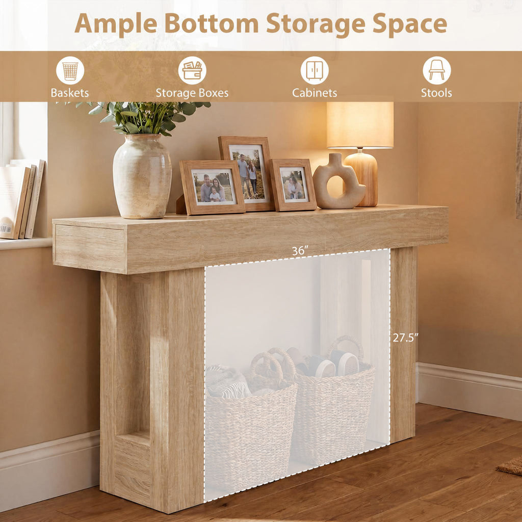 63-Inch Console Table with Storage, Natural