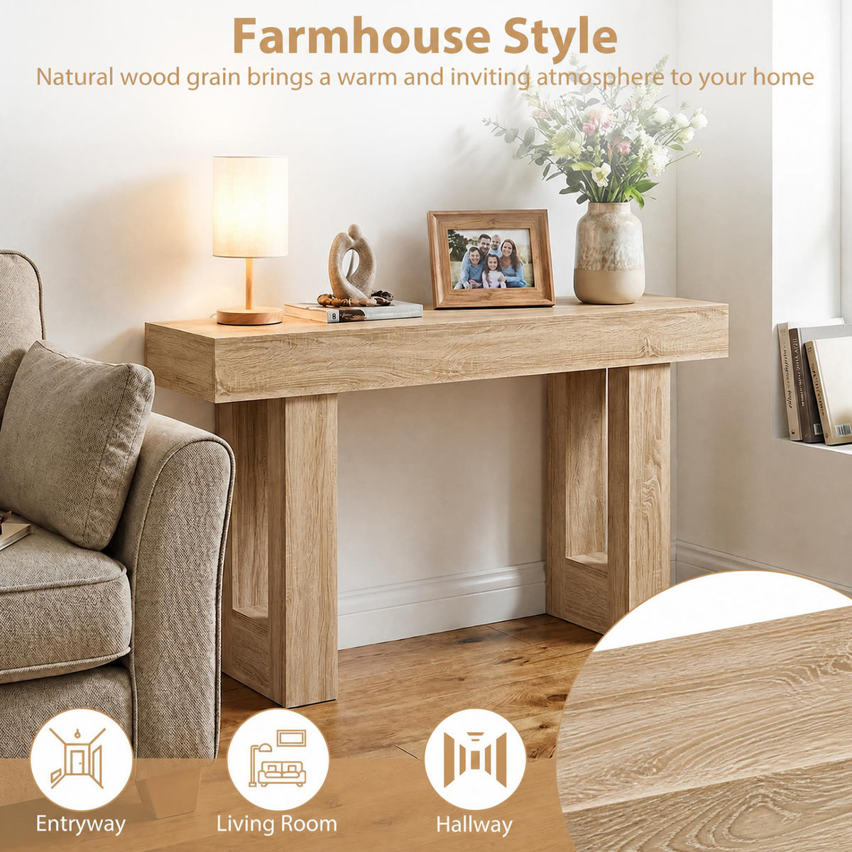 63-Inch Console Table with Storage, Natural