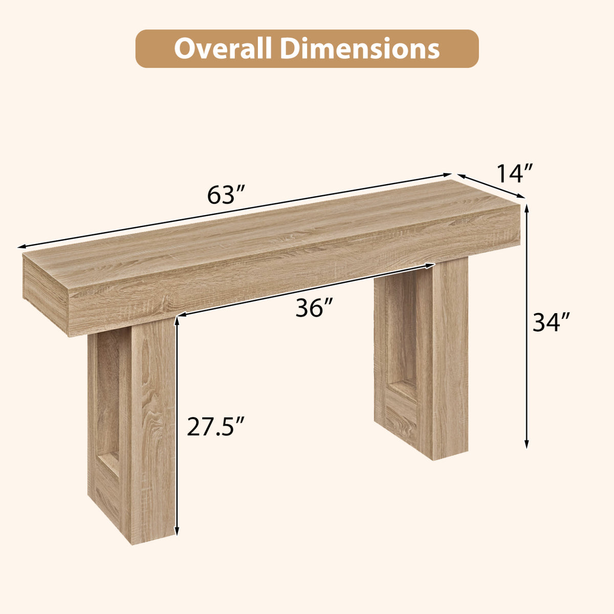63-Inch Console Table with Storage, Natural