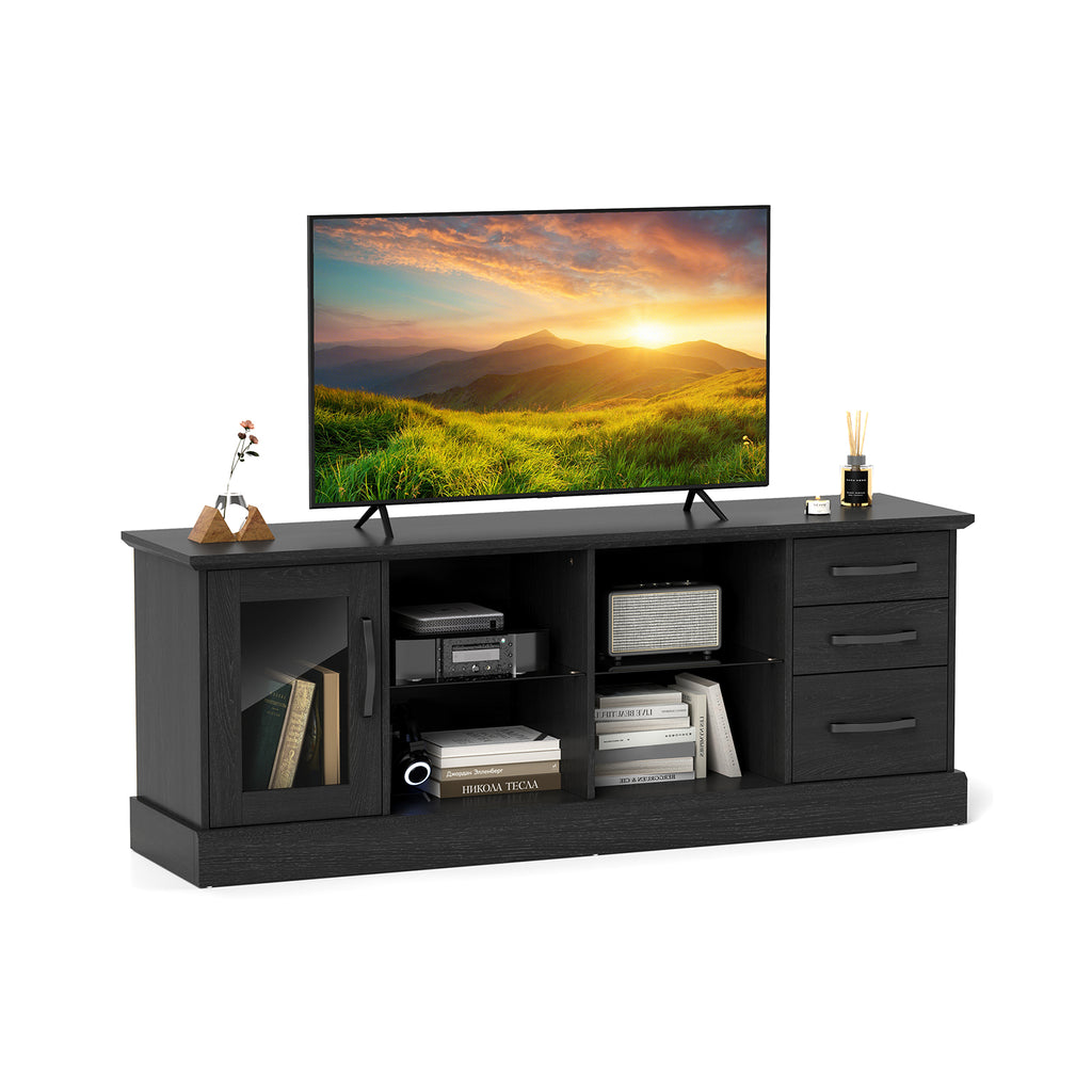 63" Media Console Table with 3 Drawers & Glass Shelves - Gray