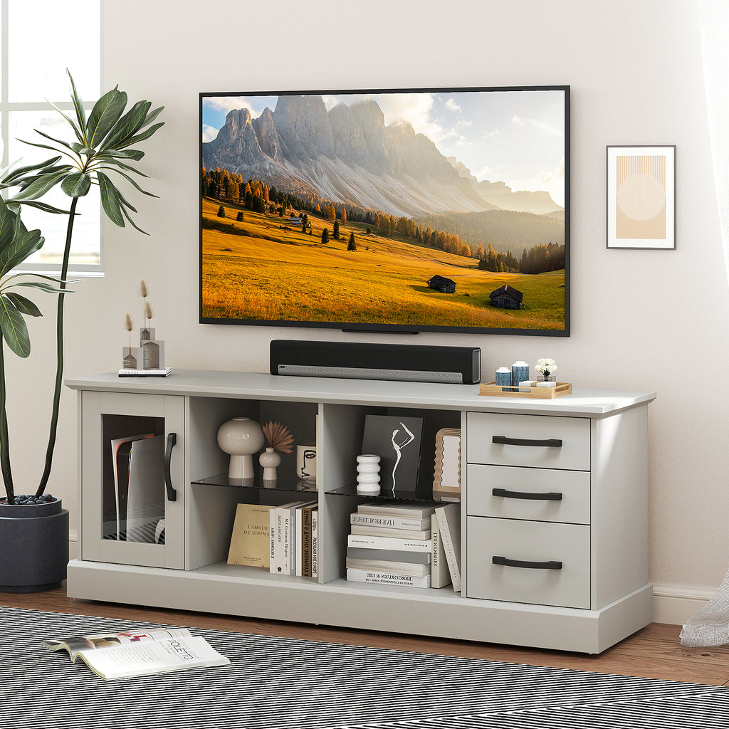 63" Media Console Table with 3 Drawers & Glass Shelves - Gray