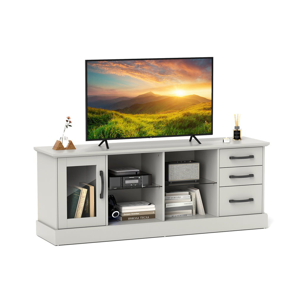 63" Media Console Table with 3 Drawers & Glass Shelves - Gray