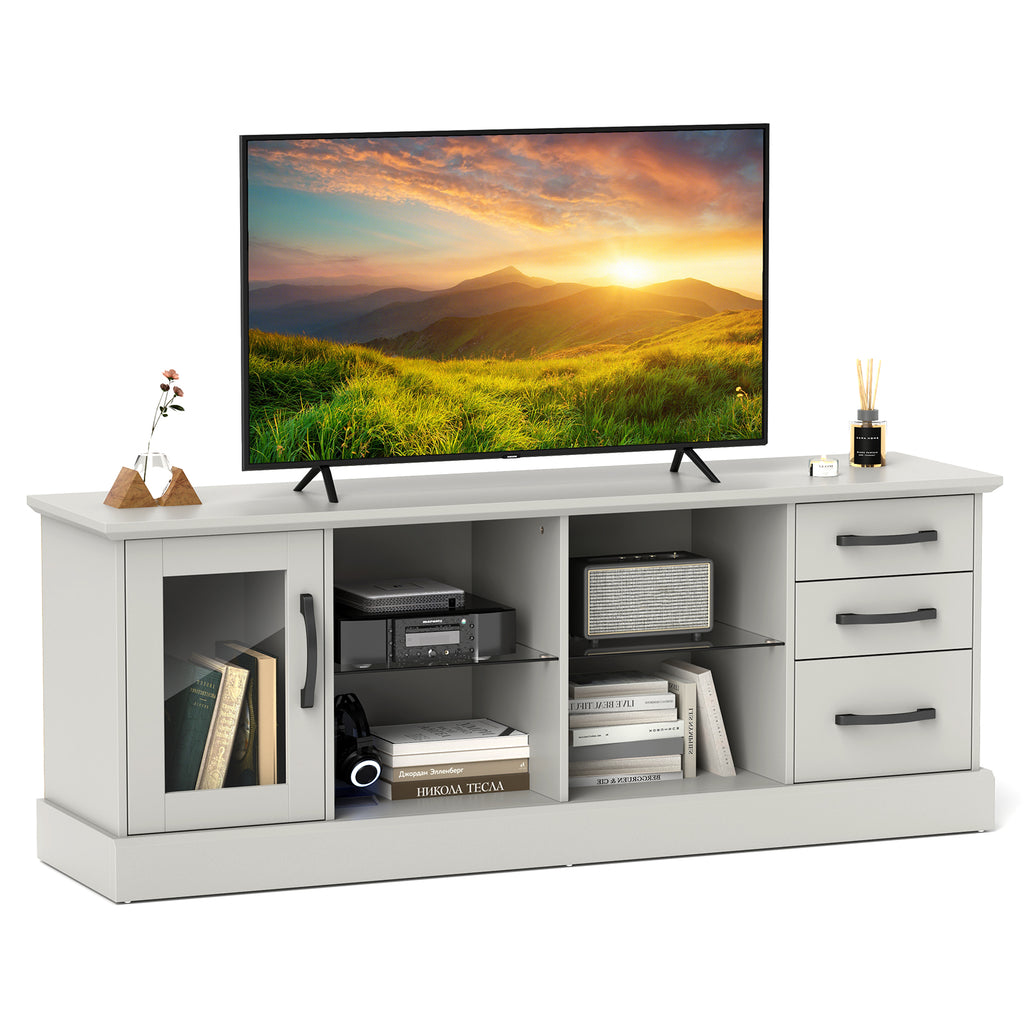 63" Media Console Table with 3 Drawers & Glass Shelves - Gray