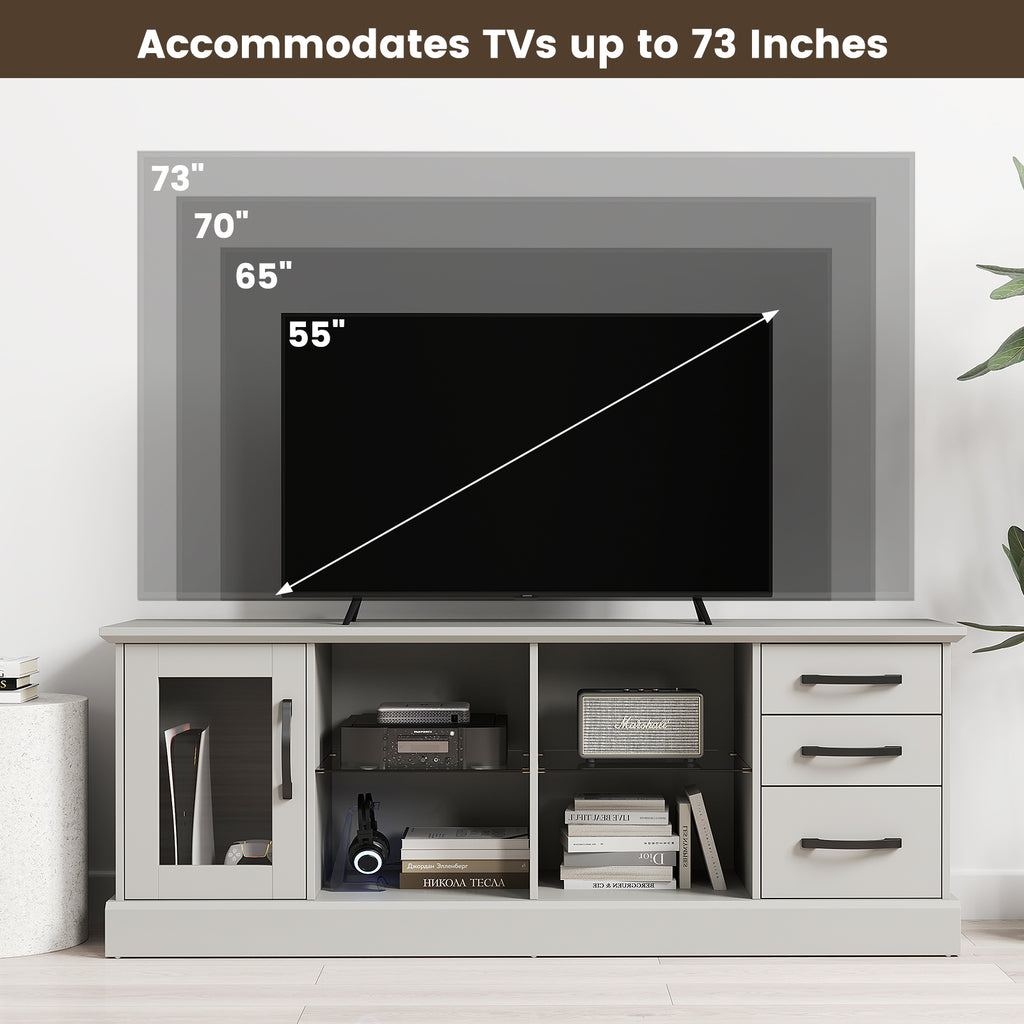 63" Media Console Table with 3 Drawers & Glass Shelves - Gray