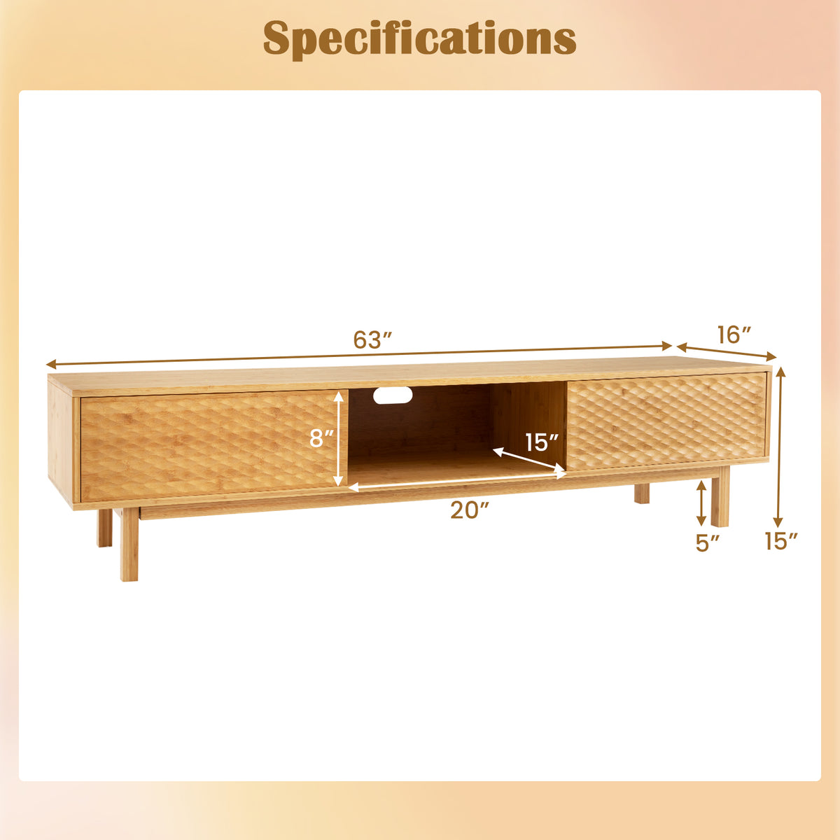 63-Inch Mid Century Modern TV Stand with Sliding Doors – Natural