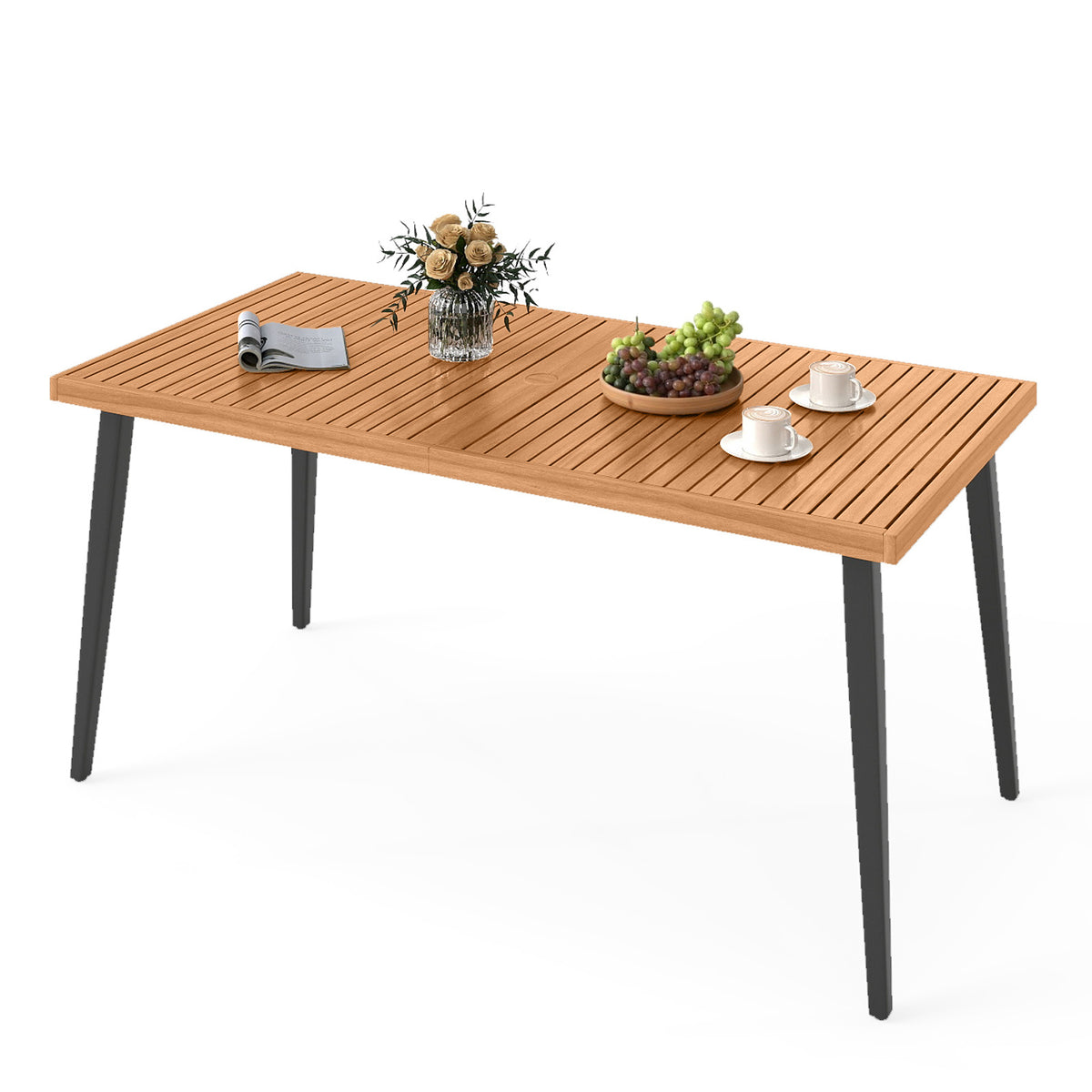 63 Inches Outdoor Indoor Dining Table with 1.97 Umbrella Hole and
