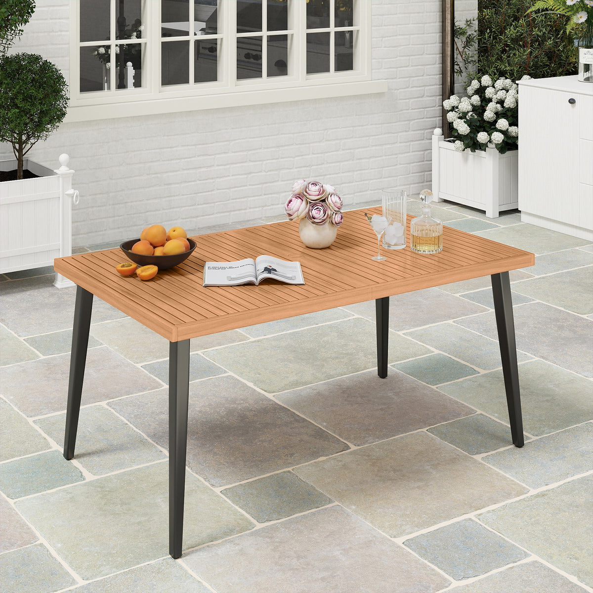 63 Inches Outdoor Indoor Dining Table with 1.97 Umbrella Hole and