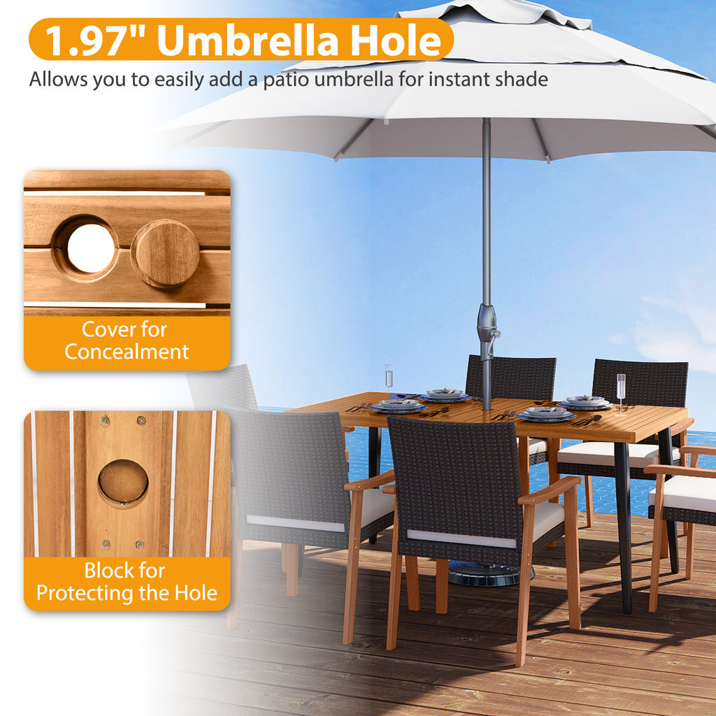 63 Inches Outdoor Indoor Dining Table with 1.97 Umbrella Hole and
