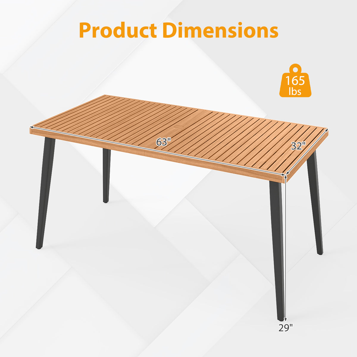 63 Inches Outdoor Indoor Dining Table with 1.97 Umbrella Hole and