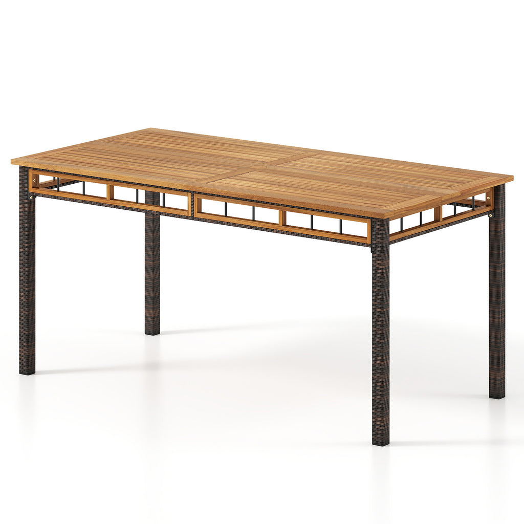63" x 32" Outdoor Dining Table - Acacia Wood, PE Rattan