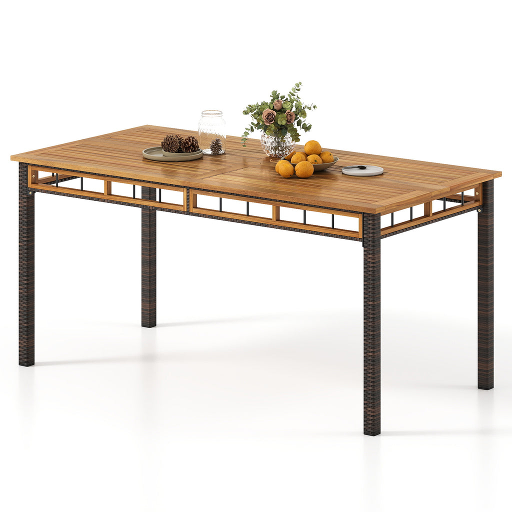 63" x 32" Outdoor Dining Table - Acacia Wood, PE Rattan