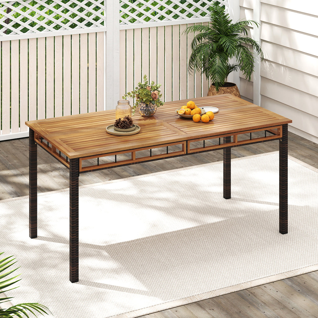 63" x 32" Outdoor Dining Table - Acacia Wood, PE Rattan